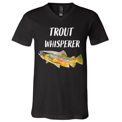 Trout Whisperer Fishing Rainbow Trout V-Neck T-Shirt
