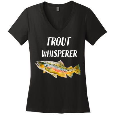Trout Whisperer Fishing Rainbow Trout Women's V-Neck T-Shirt