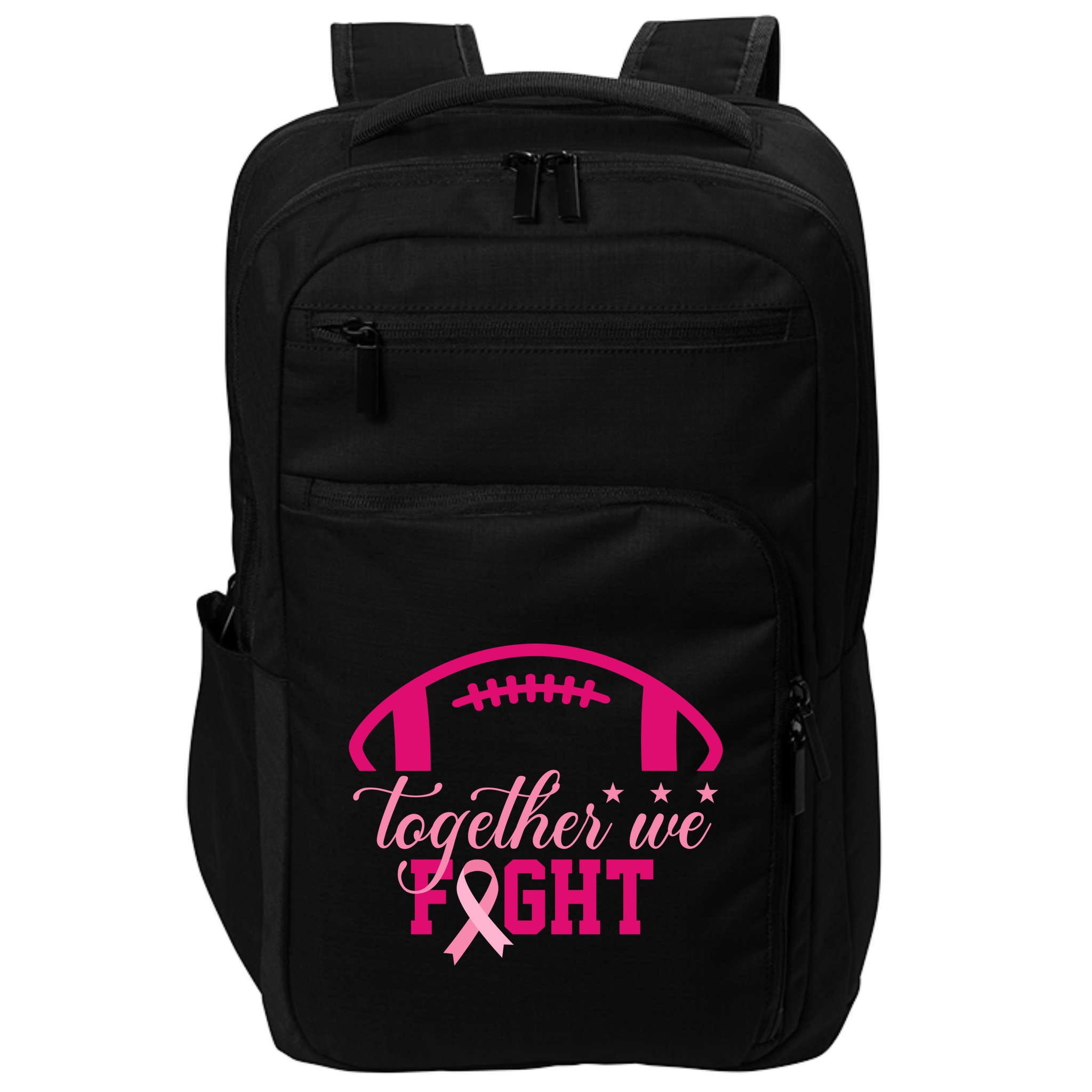 Together We Fight Breast Cancer Awareness Football Ribbon Impact Tech Backpack