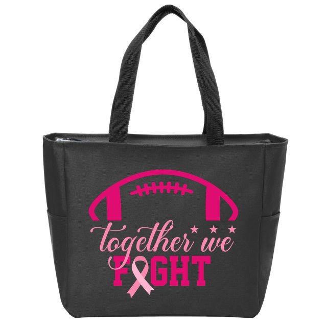 Together We Fight Breast Cancer Awareness Football Ribbon Zip Tote Bag
