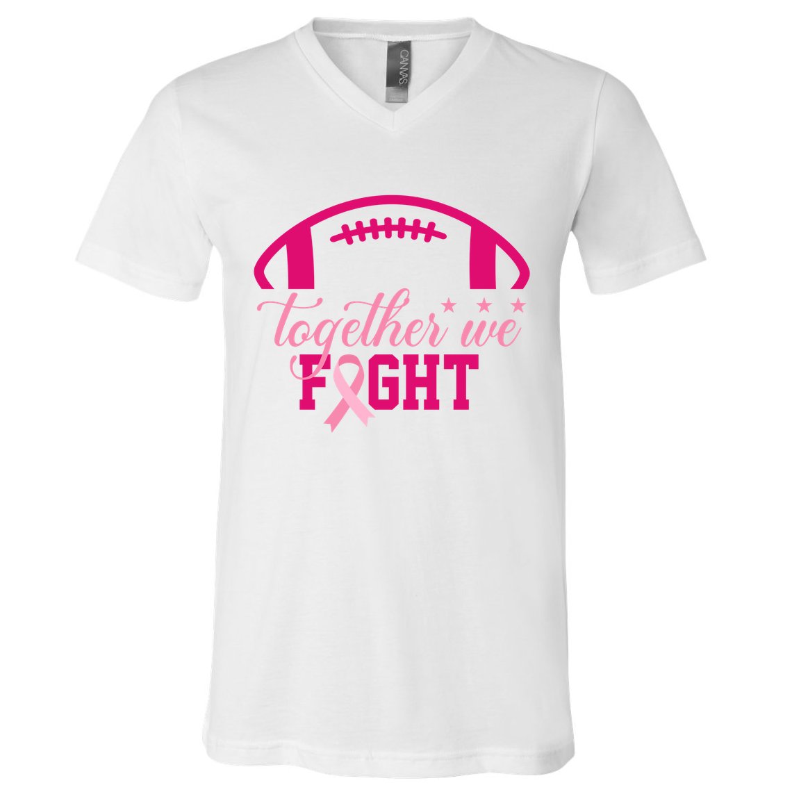 Together We Fight Breast Cancer Awareness Football Ribbon V-Neck T-Shirt
