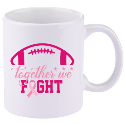 Together We Fight Breast Cancer Awareness Football Ribbon 11oz C Handle Ceramic Mug