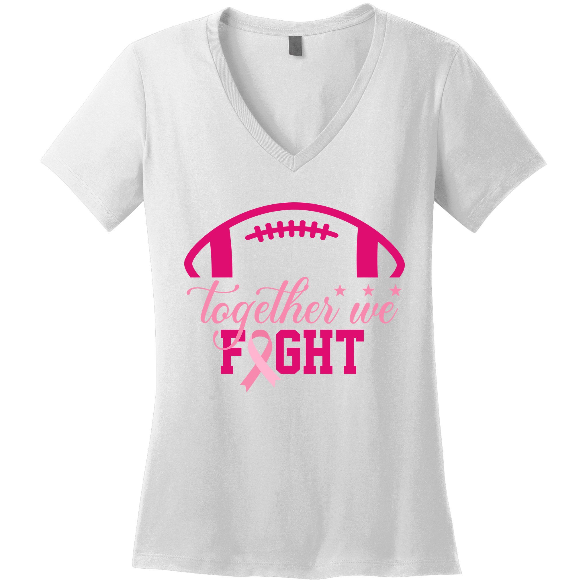 Together We Fight Breast Cancer Awareness Football Ribbon Women's V-Neck T-Shirt