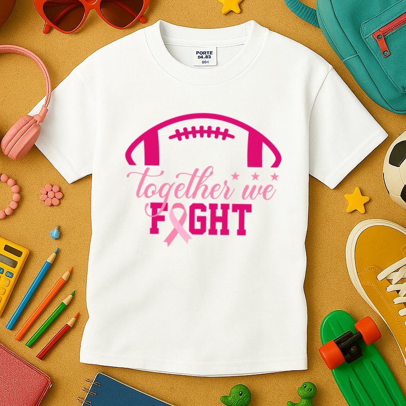 Together We Fight Breast Cancer Awareness Football Ribbon Kids T-Shirt