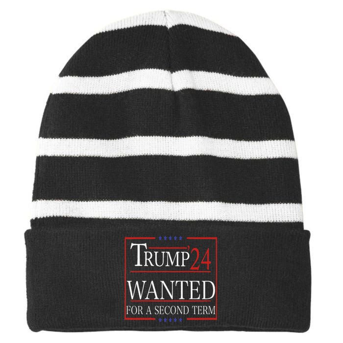 Trump Wanted For A Second Term Striped Beanie with Solid Band