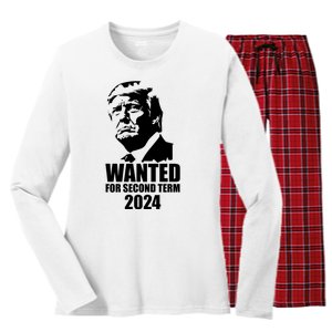 Trump Wanted For Second Term Women's Long Sleeve Flannel Pajama Set 