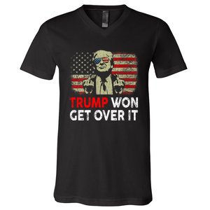 Trump Won Get Over It Patriotic Pro Trump Anti Kamala Funny V-Neck T-Shirt