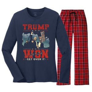 Trump Won Get Over It 2024 Trump Victory Celebrate The Win Women's Long Sleeve Flannel Pajama Set 