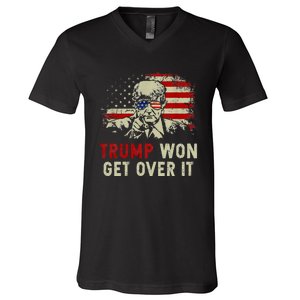 Trump Won Get Over It Patriotic Pro Trump Anti Kamala V-Neck T-Shirt