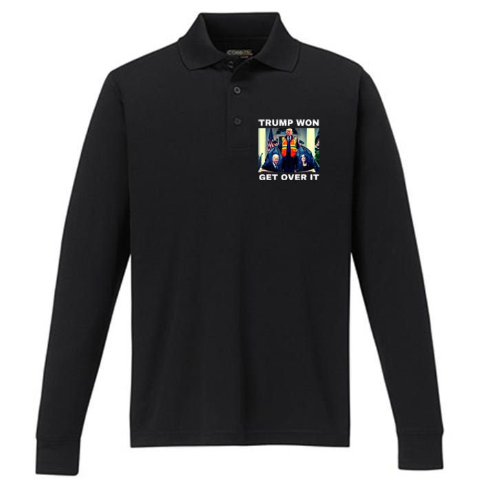 Trump Won Get Over It Maga Won Election 2024 Performance Long Sleeve Polo