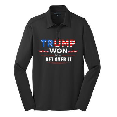 Trump Won Get Over It 2024 Silk Touch Performance Long Sleeve Polo