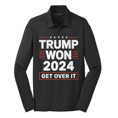 Trump Won Get Over It 2024 Silk Touch Performance Long Sleeve Polo