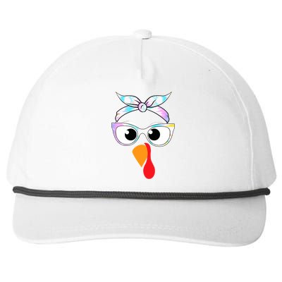 Turkey With Glasses Tie Dye Thanksgiving Turkey Face Gift Snapback Five-Panel Rope Hat