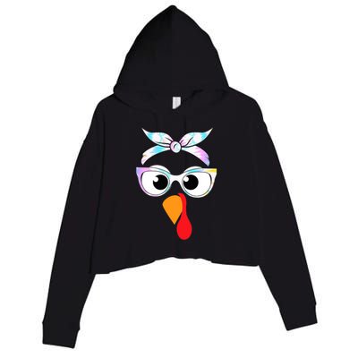 Turkey With Glasses Tie Dye Thanksgiving Turkey Face Gift Crop Fleece Hoodie