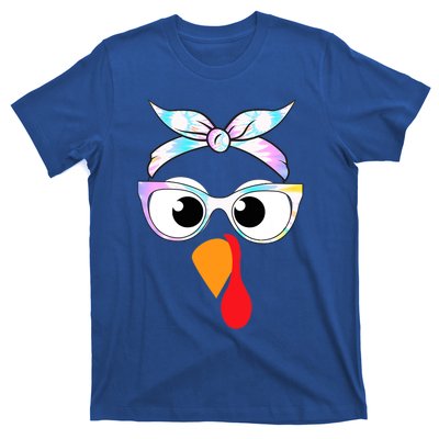 Turkey With Glasses Tie Dye Thanksgiving Turkey Face Gift T-Shirt