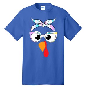 Turkey With Glasses Tie Dye Thanksgiving Turkey Face Gift Tall T-Shirt