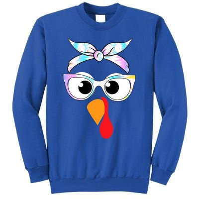 Turkey With Glasses Tie Dye Thanksgiving Turkey Face Gift Tall Sweatshirt