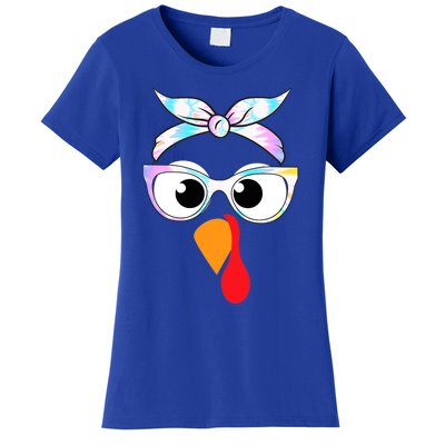 Turkey With Glasses Tie Dye Thanksgiving Turkey Face Gift Women's T-Shirt