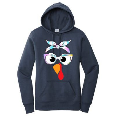 Turkey With Glasses Tie Dye Thanksgiving Turkey Face Gift Women's Pullover Hoodie