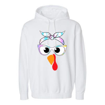 Turkey With Glasses Tie Dye Thanksgiving Turkey Face Gift Garment-Dyed Fleece Hoodie