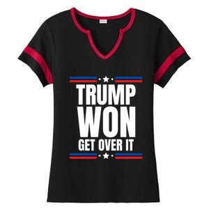 Trump Won Get Over It Patriotic Pro Trump Anti Kamala Funny Ladies Halftime Notch Neck Tee