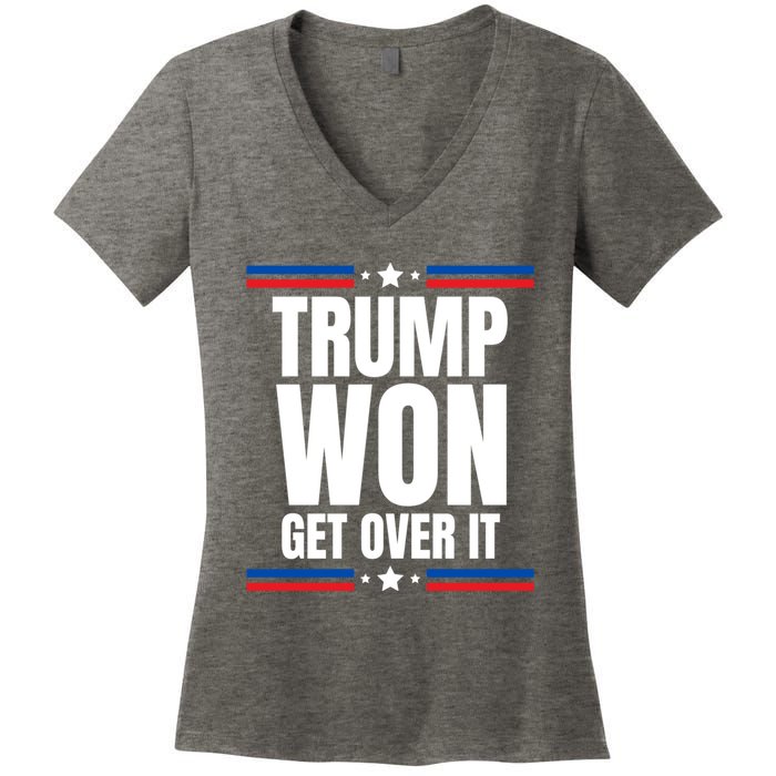 Trump Won Get Over It Patriotic Pro Trump Anti Kamala Funny Women's V-Neck T-Shirt