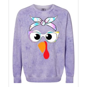 Turkey With Glasses Tie Dye Thanksgiving Turkey Face Gift Colorblast Crewneck Sweatshirt