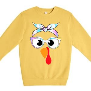 Turkey With Glasses Tie Dye Thanksgiving Turkey Face Gift Premium Crewneck Sweatshirt