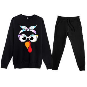 Turkey With Glasses Tie Dye Thanksgiving Turkey Face Gift Premium Crewneck Sweatsuit Set