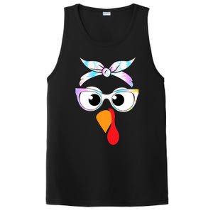 Turkey With Glasses Tie Dye Thanksgiving Turkey Face Gift PosiCharge Competitor Tank