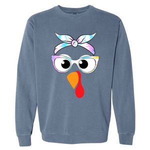 Turkey With Glasses Tie Dye Thanksgiving Turkey Face Gift Garment-Dyed Sweatshirt