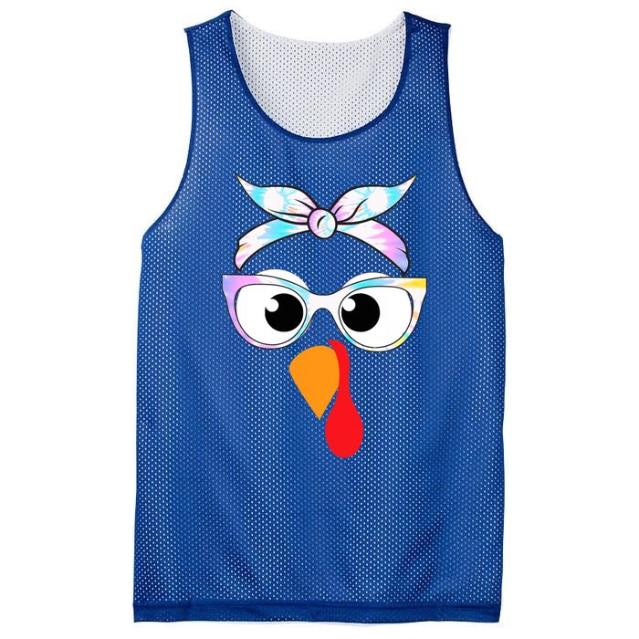 Turkey With Glasses Tie Dye Thanksgiving Turkey Face Gift Mesh Reversible Basketball Jersey Tank