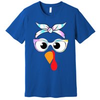 Turkey With Glasses Tie Dye Thanksgiving Turkey Face Gift Premium T-Shirt