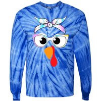 Turkey With Glasses Tie Dye Thanksgiving Turkey Face Gift Tie-Dye Long Sleeve Shirt