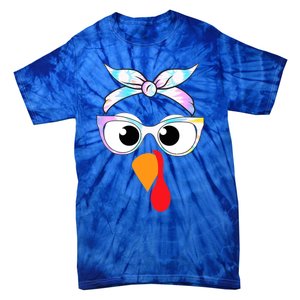 Turkey With Glasses Tie Dye Thanksgiving Turkey Face Gift Tie-Dye T-Shirt