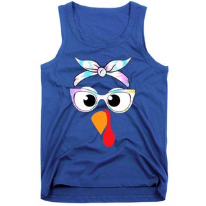 Turkey With Glasses Tie Dye Thanksgiving Turkey Face Gift Tank Top