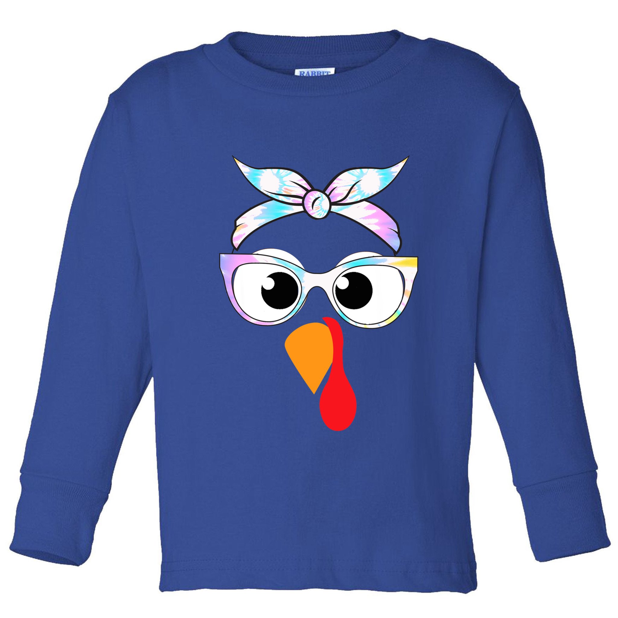 Turkey With Glasses Tie Dye Thanksgiving Turkey Face Gift Toddler Long Sleeve Shirt