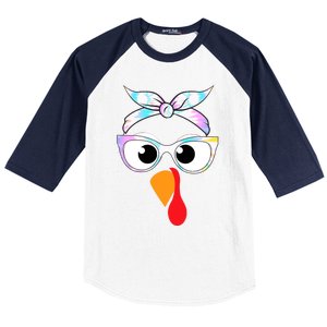 Turkey With Glasses Tie Dye Thanksgiving Turkey Face Gift Baseball Sleeve Shirt