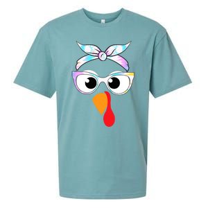 Turkey With Glasses Tie Dye Thanksgiving Turkey Face Gift Sueded Cloud Jersey T-Shirt