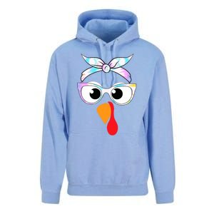 Turkey With Glasses Tie Dye Thanksgiving Turkey Face Gift Unisex Surf Hoodie