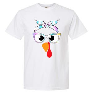 Turkey With Glasses Tie Dye Thanksgiving Turkey Face Gift Garment-Dyed Heavyweight T-Shirt