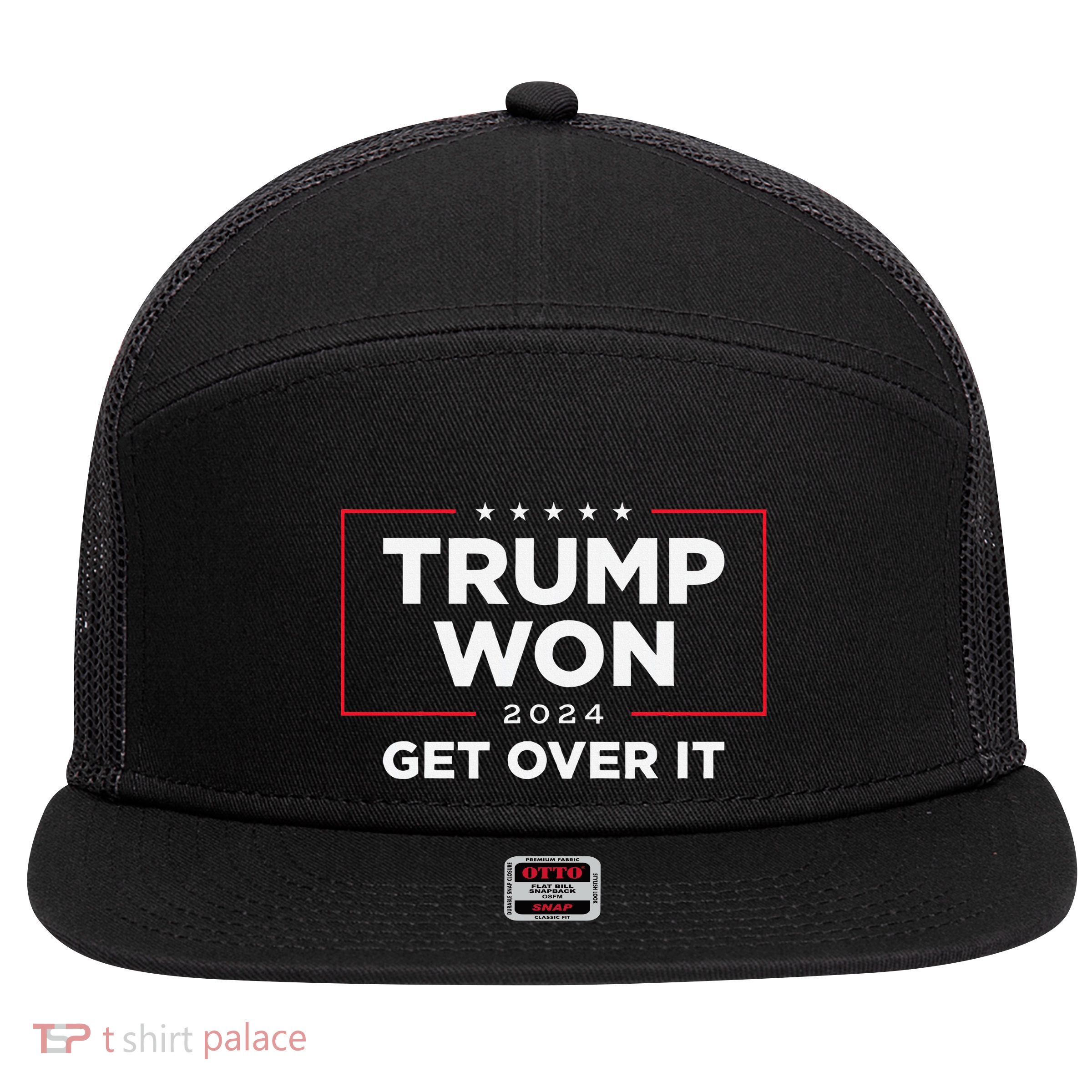 Trump Won Get Over It 2024 7 Panel Mesh Trucker Snapback Hat