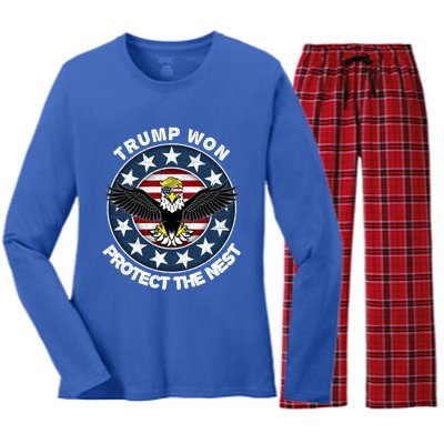 Trump Won Gift Trump Merica Gift Funny Cool Gift Women's Long Sleeve Flannel Pajama Set 