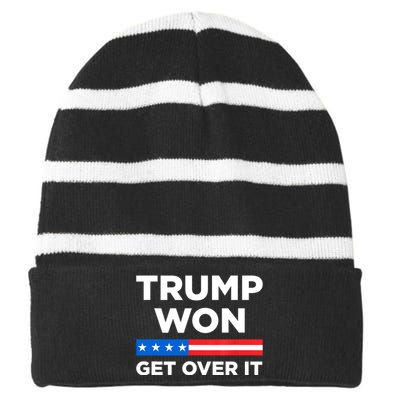 Trump Won Get Over It 2024 Donald Trump Won 2024 Striped Beanie with Solid Band