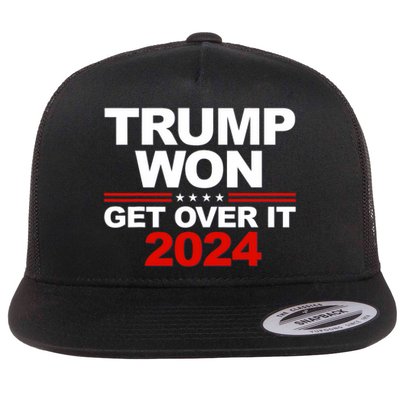 Trump Won Get Over It 2024 Patriotic Trump Red Flat Bill Trucker Hat