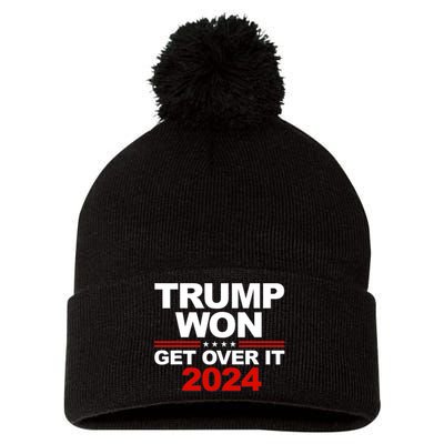 Trump Won Get Over It 2024 Patriotic Trump Red Pom Pom 12in Knit Beanie