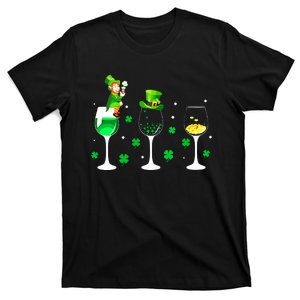 Three Wine Glasses Shamrock Irish St Patricks Day Vneck T-Shirt