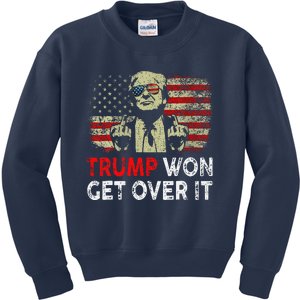 Trump Won Get Over It Patriotic Pro Trump Anti Kamala Funny Kids Sweatshirt