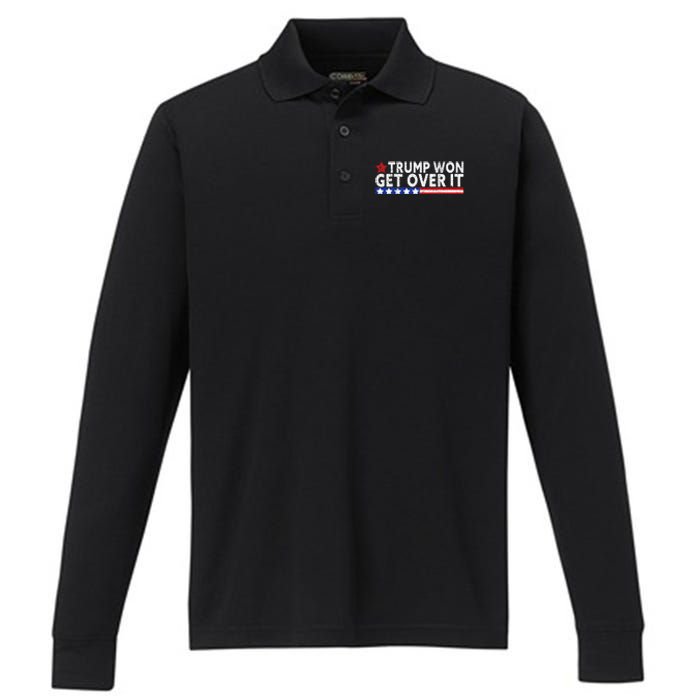 Trump Won Get Over It 2024 Flag Usa Performance Long Sleeve Polo