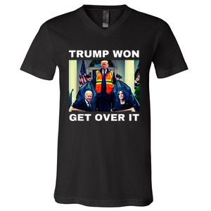 Trump Won Get Over It Maga Won Election 2024 V-Neck T-Shirt